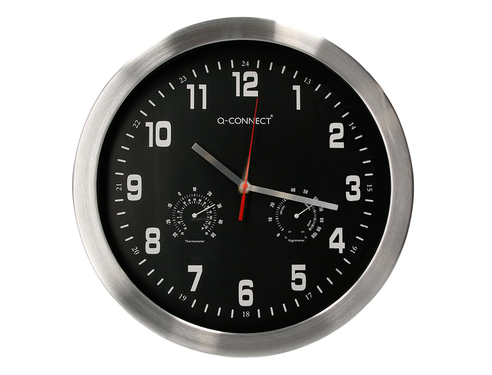 RELOGIO Q-CONNECT DE PAREDE METALICO REDONDO 35,5 CM MOVIMENTO SILENCIOSO COR CROMADO COM ESFERA PRETA