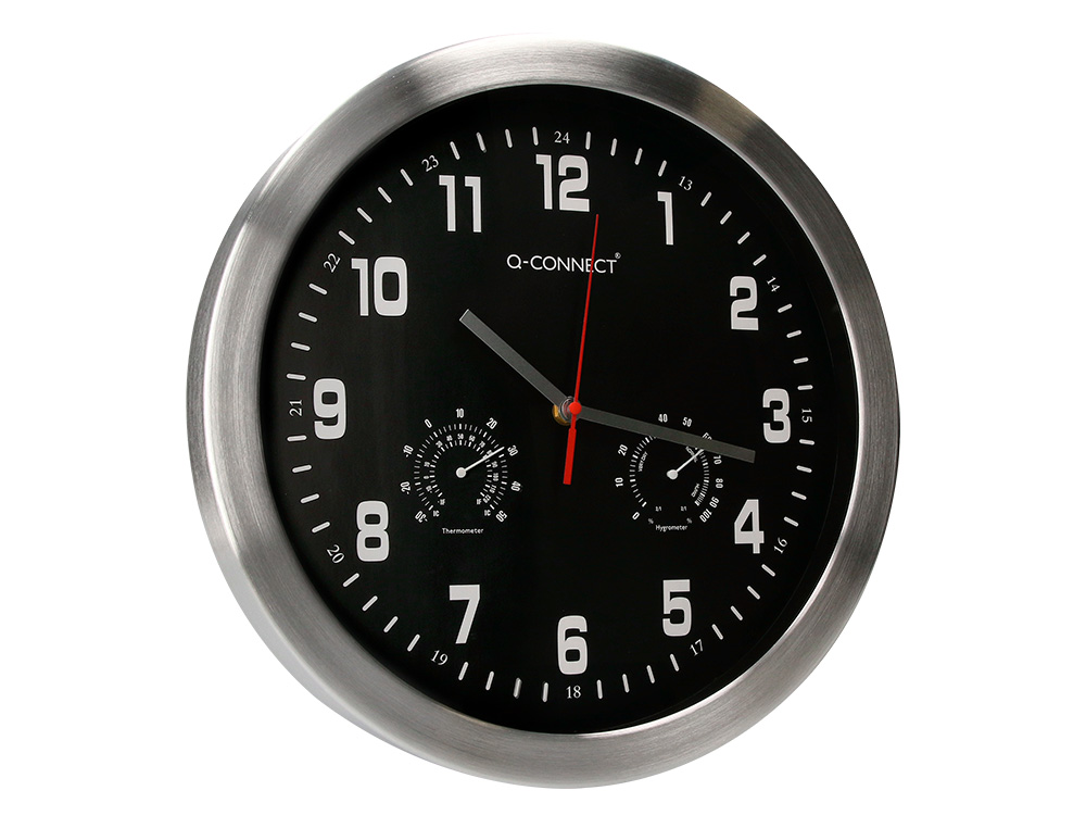 RELOGIO Q-CONNECT DE PAREDE METALICO REDONDO 35,5 CM MOVIMENTO SILENCIOSO COR CROMADO COM ESFERA PRETA