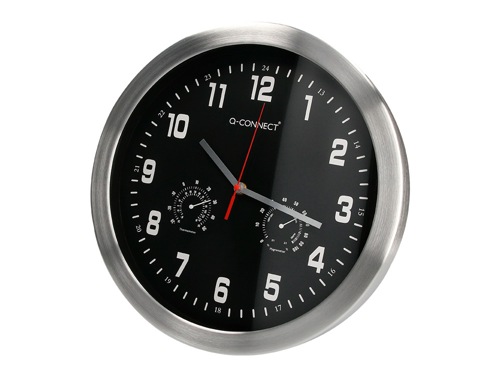 RELOGIO Q-CONNECT DE PAREDE METALICO REDONDO 35,5 CM MOVIMENTO SILENCIOSO COR CROMADO COM ESFERA PRETA