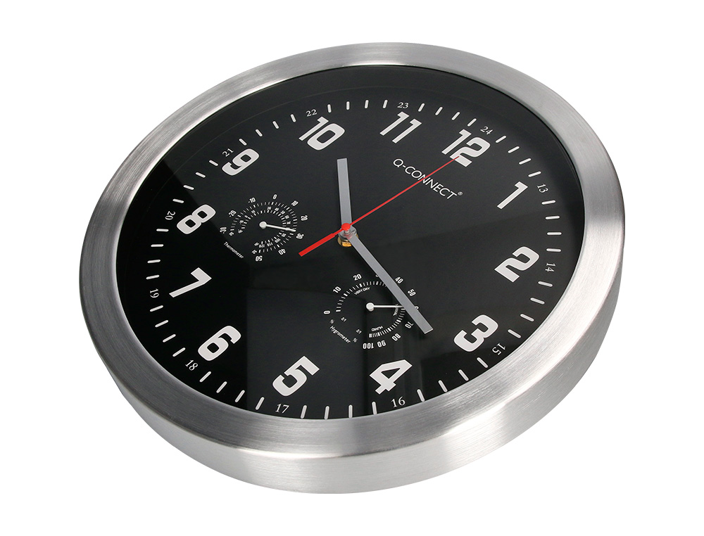 RELOGIO Q-CONNECT DE PAREDE METALICO REDONDO 35,5 CM MOVIMENTO SILENCIOSO COR CROMADO COM ESFERA PRETA