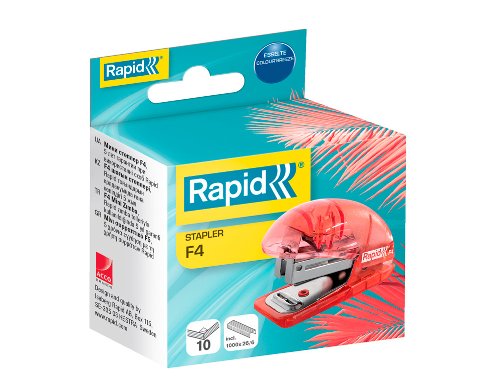 AGRAFADOR RAPID MINI F4 COLOUR BREEZE USA AGRAFES 24/6 E 26/6 COR VERDE EM BLISTER