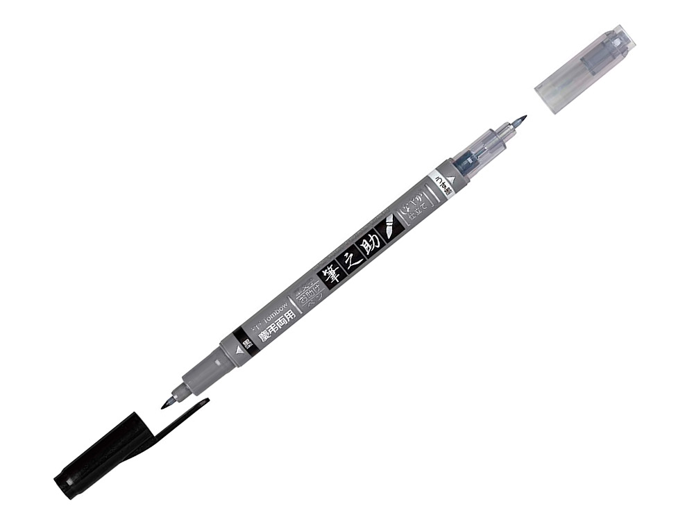 MARCADOR TOMBOW FUDENOSUKE TINTA BASE DE AGUA DUPLA PONTA SUAVE COR CINZA/PRETO