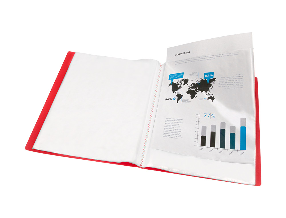 CAPA CATALOGO LIDERPAPEL 40 BOLSAS POLIPROPILENO DIN A3 VERMELHO TRANSLUCIDO