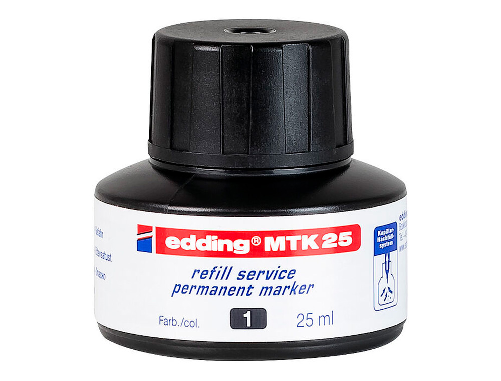 TINTA MARCADOR EDDING MTK-25 COM SISTEMA CAPILAR COR PRETO FRASCO DE 25 ML