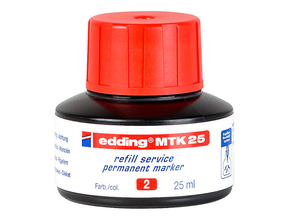 TINTA MARCADOR EDDING MTK-25 COM SISTEMA CAPILAR COR VERMELHO FRASCO DE 25 ML
