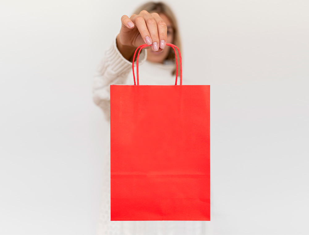 SACO DE PAPEL Q-CONNECT CELULOSE VERMELHO XS COM ASA TORCIDA 180X240X80 MM