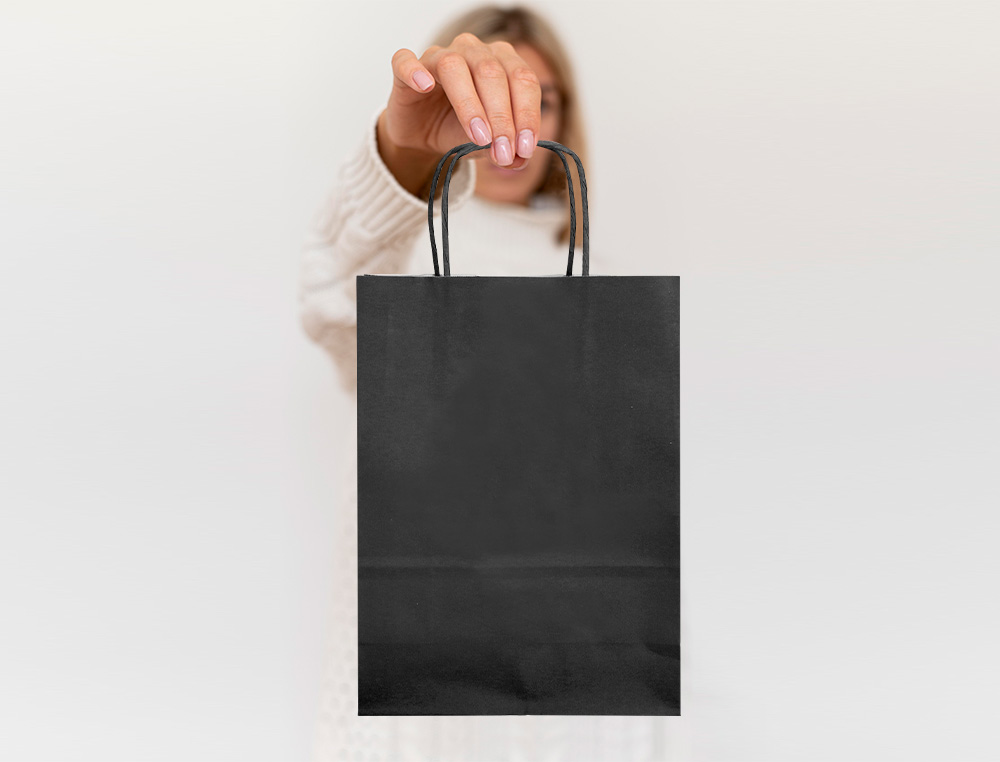 SACO DE PAPEL Q-CONNECT CELULOSE PRETO M COM ASA TORCIDA 270X370X12 MM