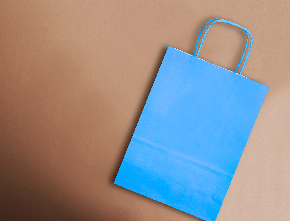 SACO DE PAPEL Q-CONNECT CELULOSE CELESTE M COM ASA TORCIDA 270X370X120 MM