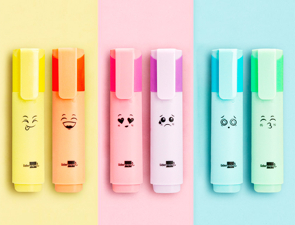 MARCADOR LIDERPAPEL FLUORESCENTE PASTEL PONTA BISELADA ESTOJO DE 6 UNIDADES CORES SORTIDAS