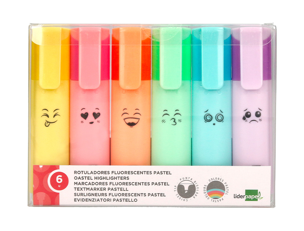 MARCADOR LIDERPAPEL FLUORESCENTE PASTEL PONTA BISELADA ESTOJO DE 6 UNIDADES CORES SORTIDAS