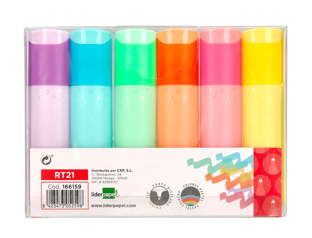 MARCADOR LIDERPAPEL FLUORESCENTE PASTEL PONTA BISELADA ESTOJO DE 6 UNIDADES CORES SORTIDAS