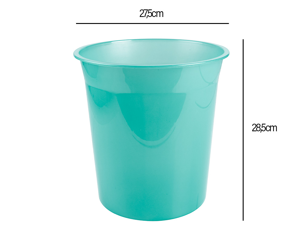 CESTO DE PAPEIS EM PLASTICO LIDERPAPEL ECOUSE 100% RECICLADO MENTA TRANSLUCIDO 13 LITROS 275X285 MM