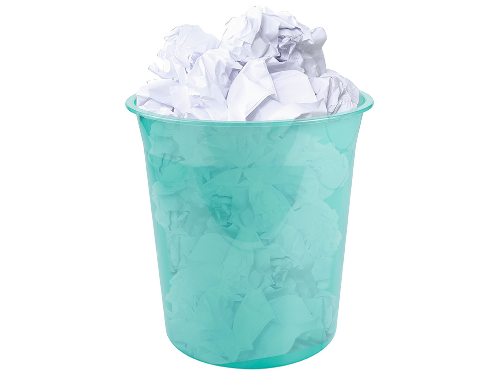 CESTO DE PAPEIS EM PLASTICO LIDERPAPEL ECOUSE 100% RECICLADO MENTA TRANSLUCIDO 13 LITROS 275X285 MM