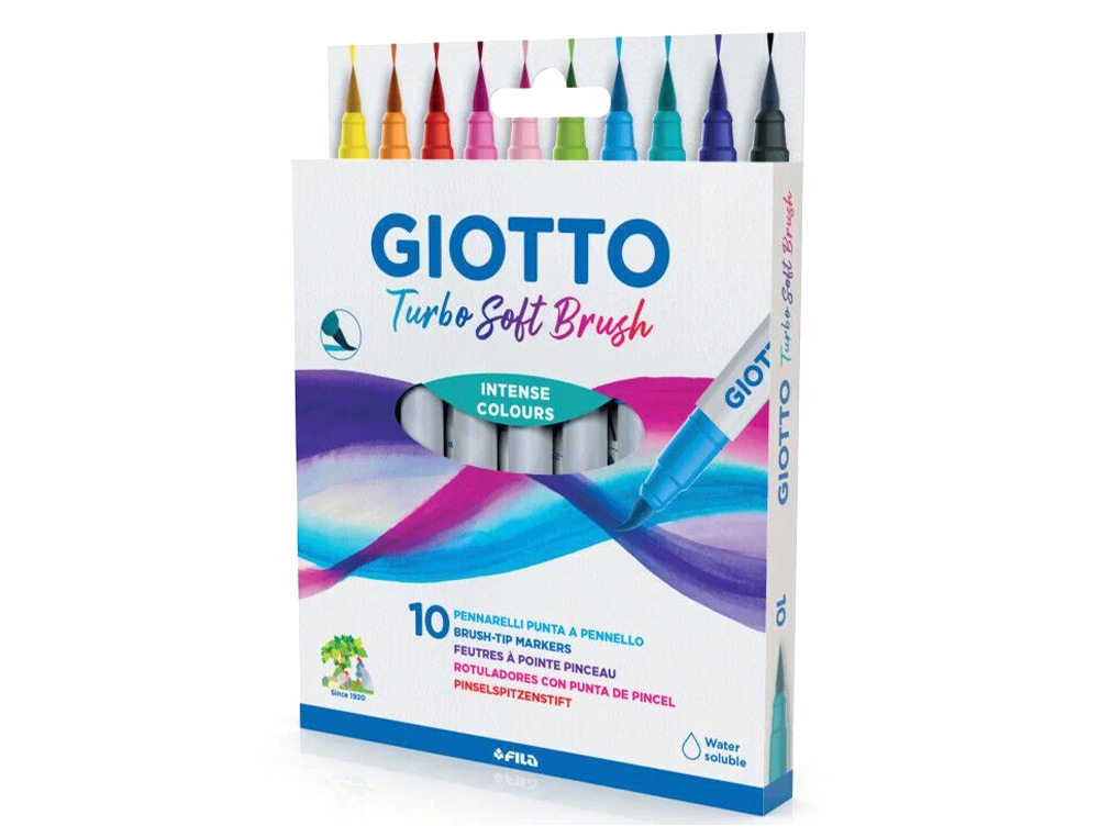 MARCADOR GIOTTO TURBO SOFT BRUSH PONTA DE PINCEL CAIXA DE 10 UNIDADES CORES SORTIDAS