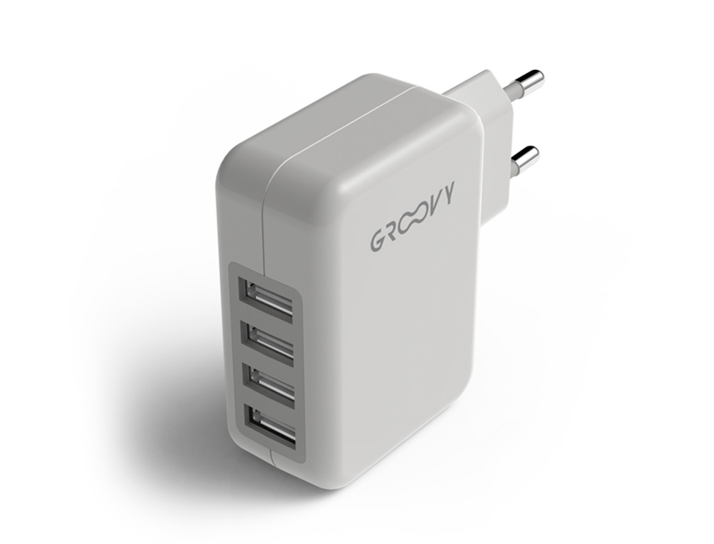 CARREGADOR DE PAREDE GROOVY 4 USB COR BRANCO