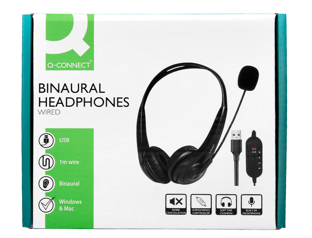 AURICULAR Q-CONNECT BIAURAL D IADEMA USB COM MICROFONE E CONTROLO DE VOLUME CONEXAO USB COR PRETO