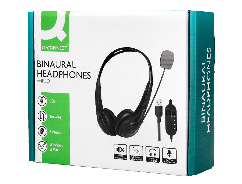 AURICULAR Q-CONNECT BIAURAL D IADEMA USB COM MICROFONE E CONTROLO DE VOLUME CONEXAO USB COR PRETO