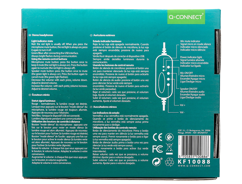 AURICULAR Q-CONNECT BIAURAL D IADEMA USB COM MICROFONE E CONTROLO DE VOLUME CONEXAO USB COR PRETO