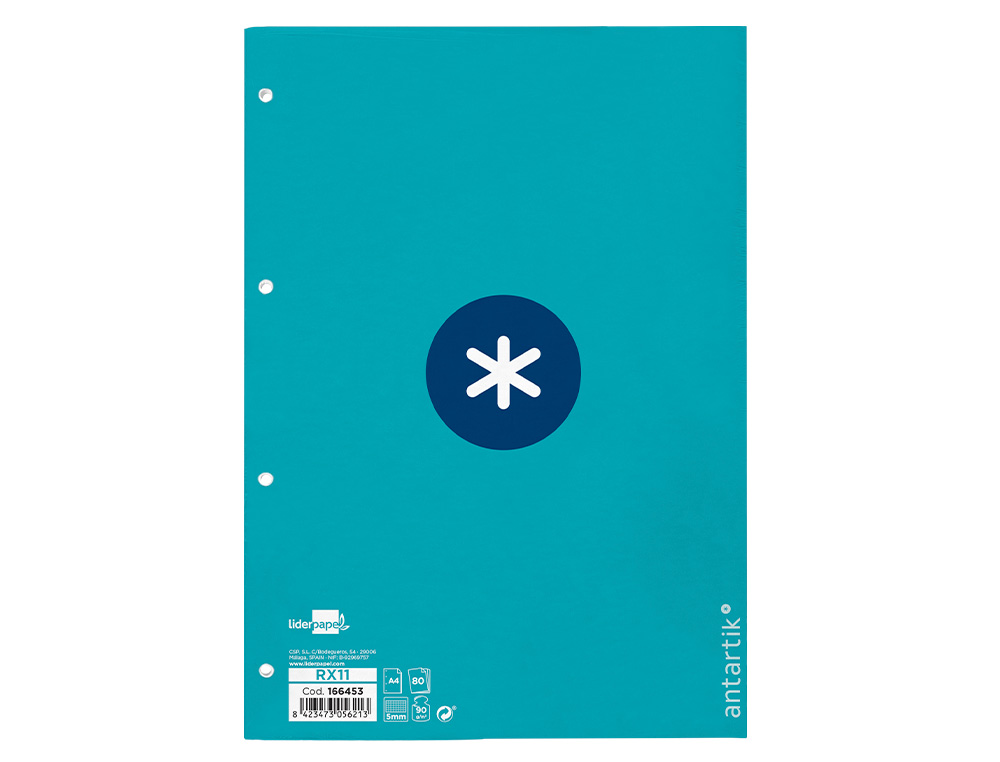 RECARGA A4 ANTARTIK 80 FOLHAS 90G/M2 QUADRICULA 5MM 4 FUROS 1 BANDA COM MOLDURA COR TURQUESA