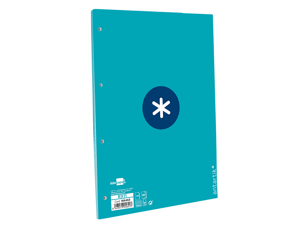 RECARGA A4 ANTARTIK 80 FOLHAS 90G/M2 QUADRICULA 5MM 4 FUROS 1 BANDA COM MOLDURA COR TURQUESA