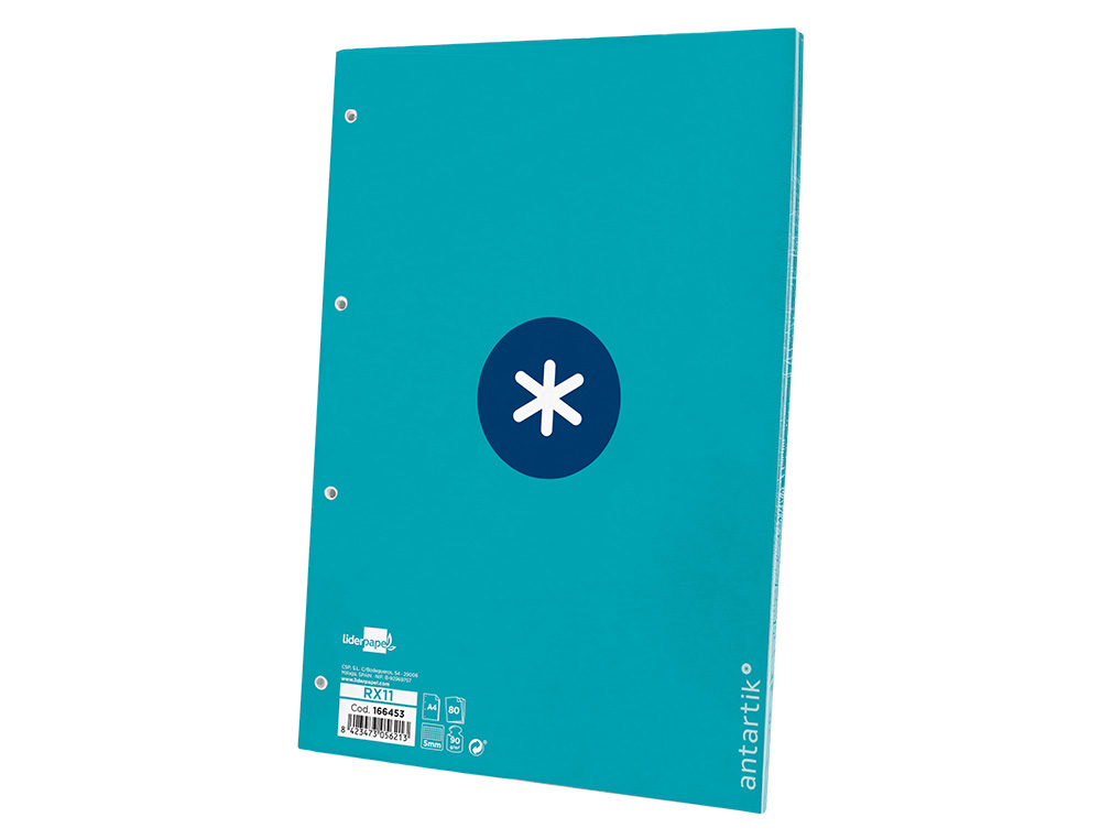 RECARGA A4 ANTARTIK 80 FOLHAS 90G/M2 QUADRICULA 5MM 4 FUROS 1 BANDA COM MOLDURA COR TURQUESA
