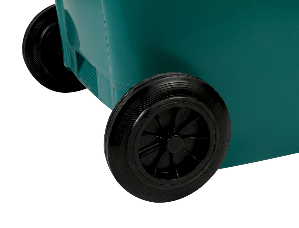 CONTENTOR DE LIXO Q-CONNECT PLASTICO COM TAMPA E RODAS 240 LITROS 1040X620X610 MM VERDE