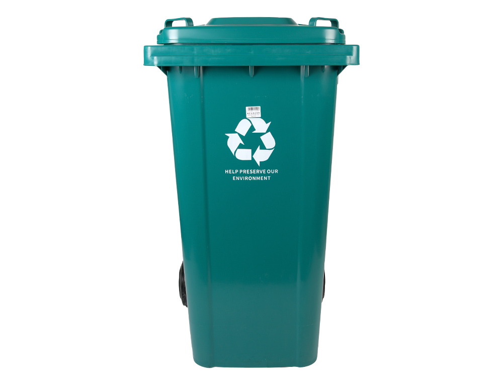 CONTENTOR DE LIXO Q-CONNECT PLASTICO COM TAMPA E RODAS 240 LITROS 1040X620X610 MM VERDE