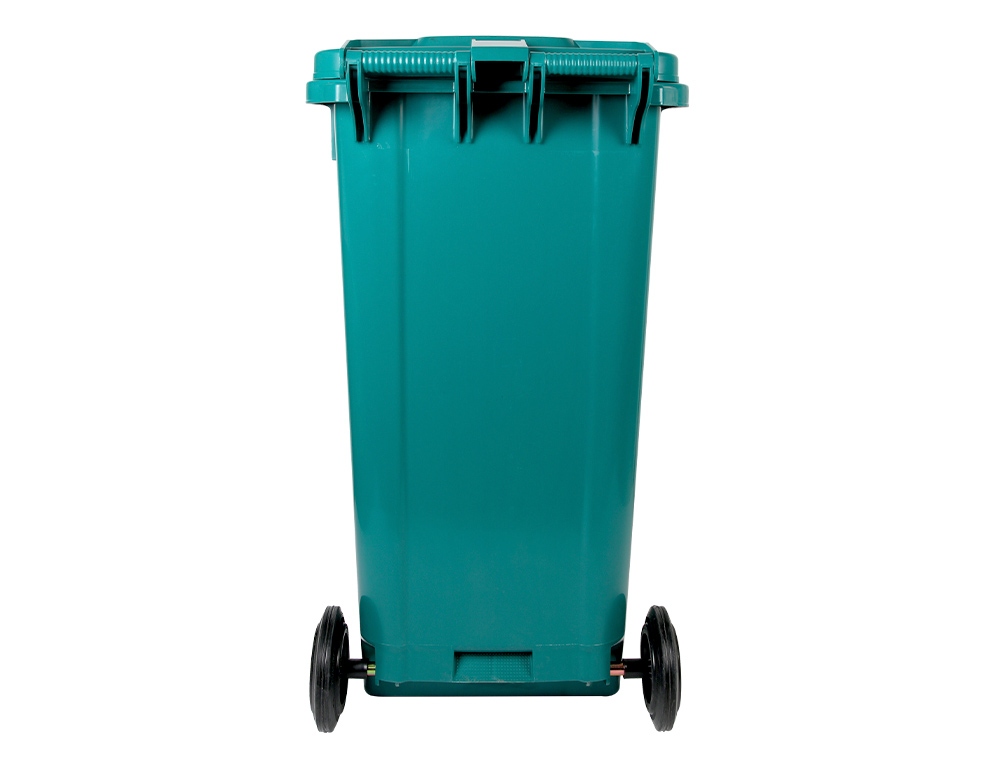 CONTENTOR DE LIXO Q-CONNECT PLASTICO COM TAMPA E RODAS 240 LITROS 1040X620X610 MM VERDE
