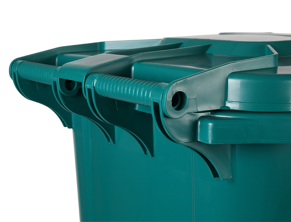 CONTENTOR DE LIXO Q-CONNECT PLASTICO COM TAMPA E RODAS 240 LITROS 1040X620X610 MM VERDE