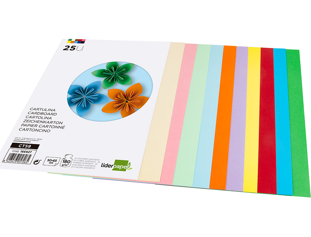 CARTOLINA LIDERPAPEL 50X65 CM 180 GR 25 CORES SORTIDAS PACK DE 25 UNIDADES