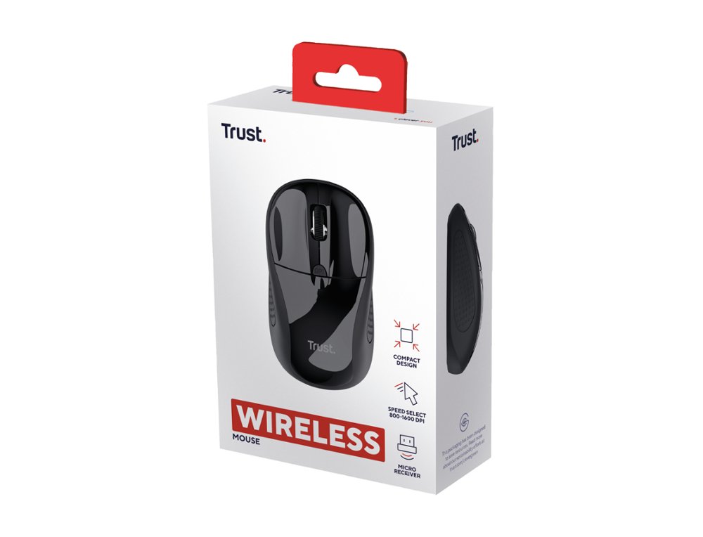 RATO TRUST BASIC OTICO SEM FIOS ECO 4 BOTOES 800/1600 DPI USB 2.0 COR PRETO