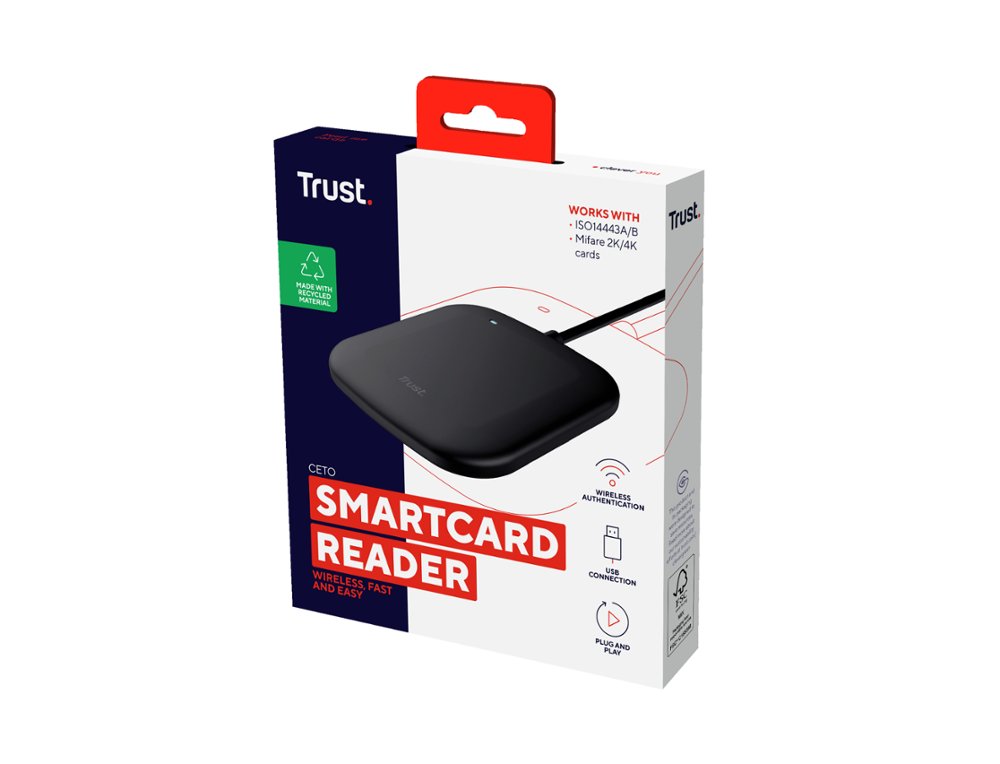 LEITOR DE CARTOES INTELIGENTES TRUST CETO SEM CONTACTO USB-A COR PRETO