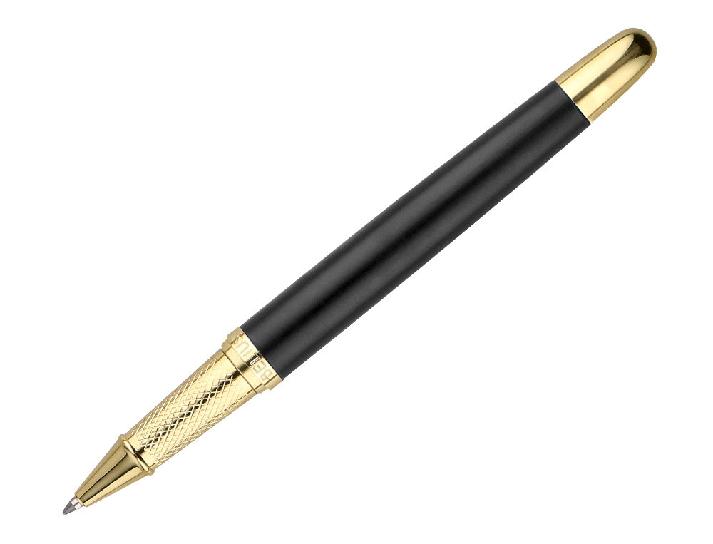 ESFEROGRAFICA E ESTOJO BELIUS SOIREE DESENHO ART DECO PRETO E DOURADO TINTA AZUL CAIXA DESIGN