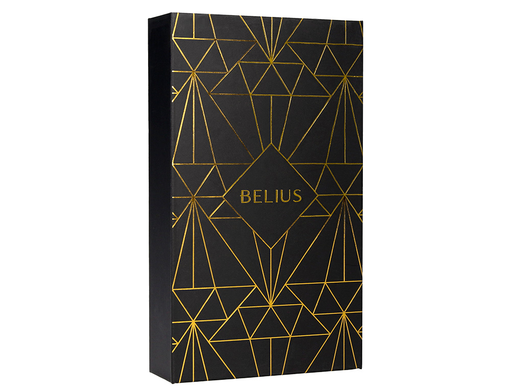 ESFEROGRAFICA E ESTOJO BELIUS SOIREE DESENHO ART DECO PRETO E DOURADO TINTA AZUL CAIXA DESIGN
