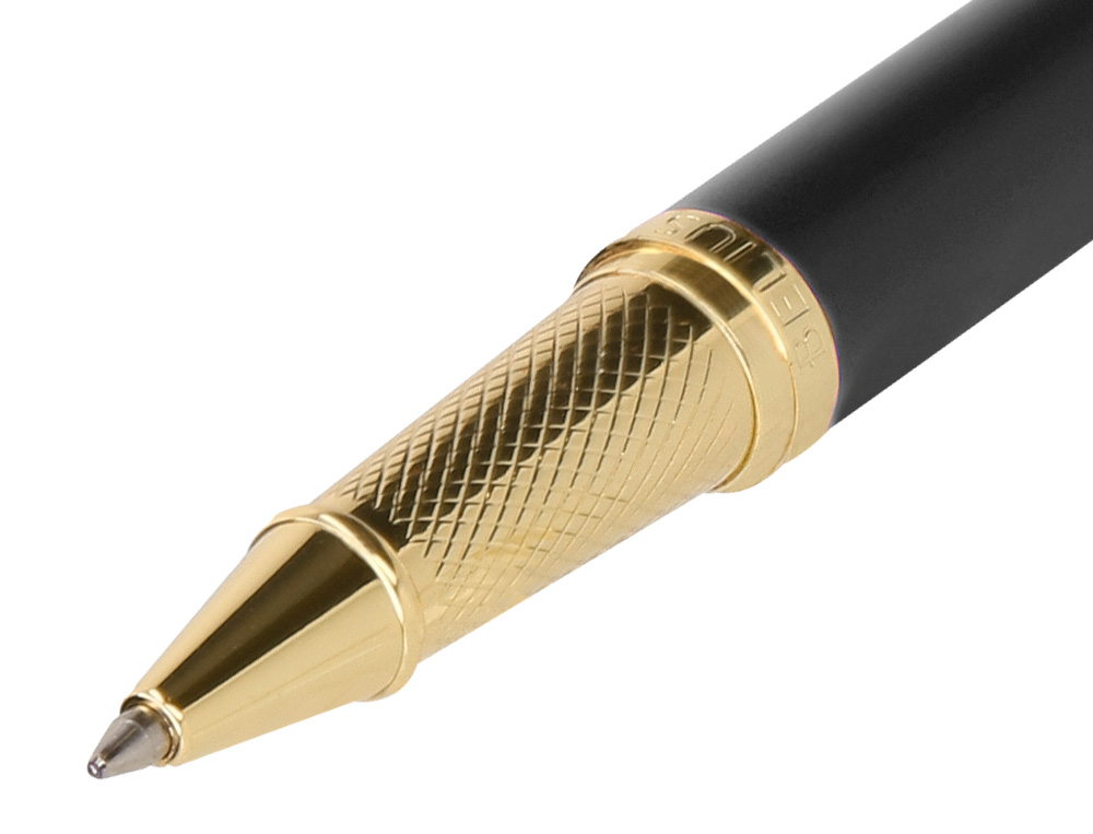ESFEROGRAFICA E ESTOJO BELIUS SOIREE DESENHO ART DECO PRETO E DOURADO TINTA AZUL CAIXA DESIGN