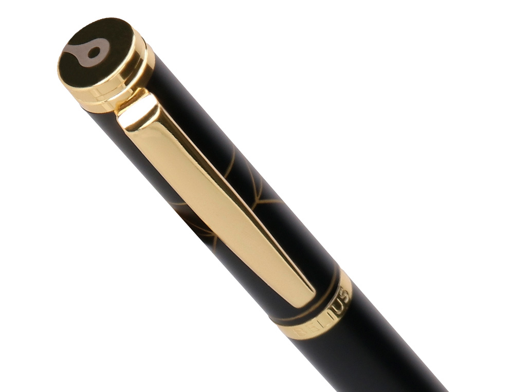 ESFEROGRAFICA E ESTOJO BELIUS SOIREE DESENHO ART DECO PRETO E DOURADO TINTA AZUL CAIXA DESIGN