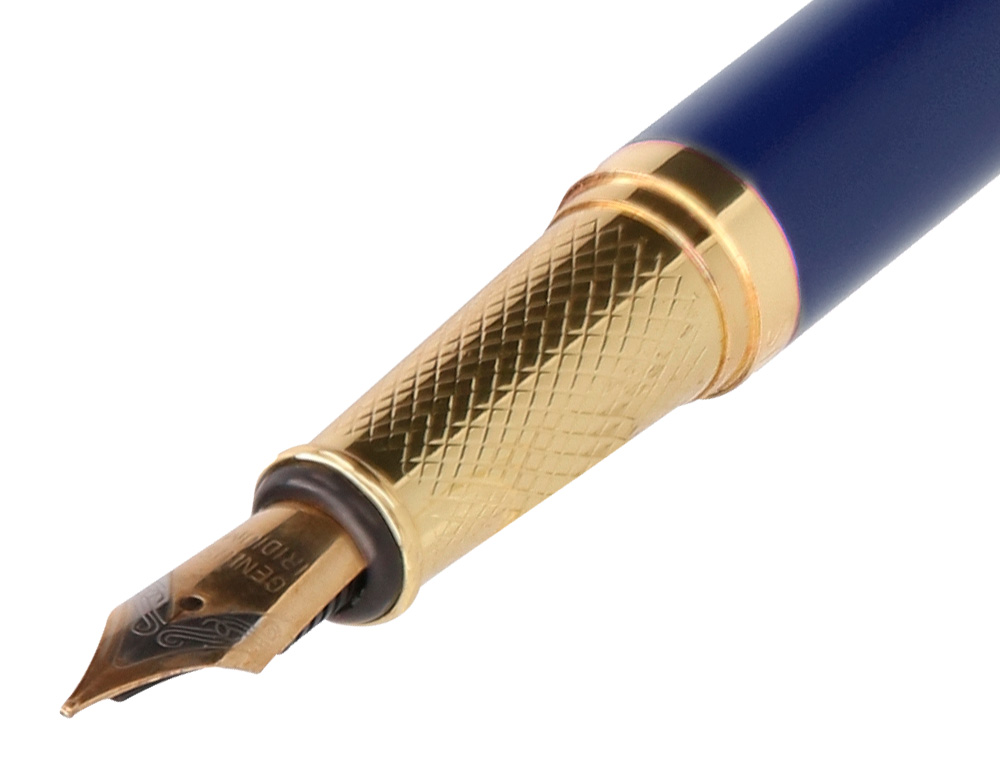 CANETA E ESTOJO BELIUS SOIREE DESENHO ART DECO AZUL MARINHO E DOURADO TINTA AZUL CAIXA DESIGN