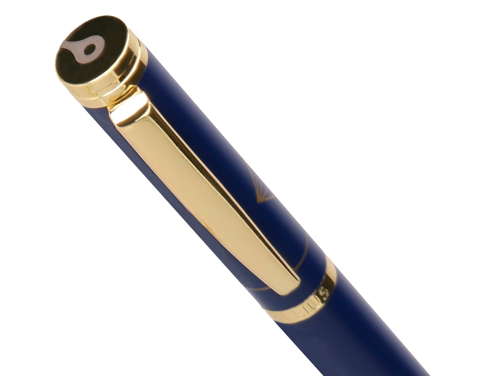 ESFEROGRAFICA E ESTOJO BELIUS SOIREE DESENHO ART DECO AZUL MARINHO E DOURADO TINTA AZUL CAIXA DESIGN