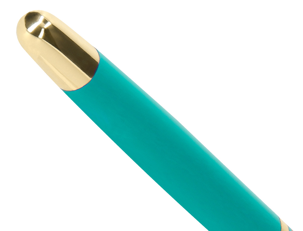 ESFEROGRAFICA BELIUS SOIREE ALUMINIO DESENHO ART DECO TURQUESA DOURADO TINTA AZUL CAIXA DESIGN
