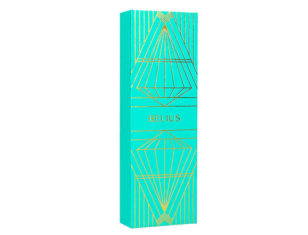 ESFEROGRAFICA BELIUS SOIREE ALUMINIO DESENHO ART DECO TURQUESA DOURADO TINTA AZUL CAIXA DESIGN