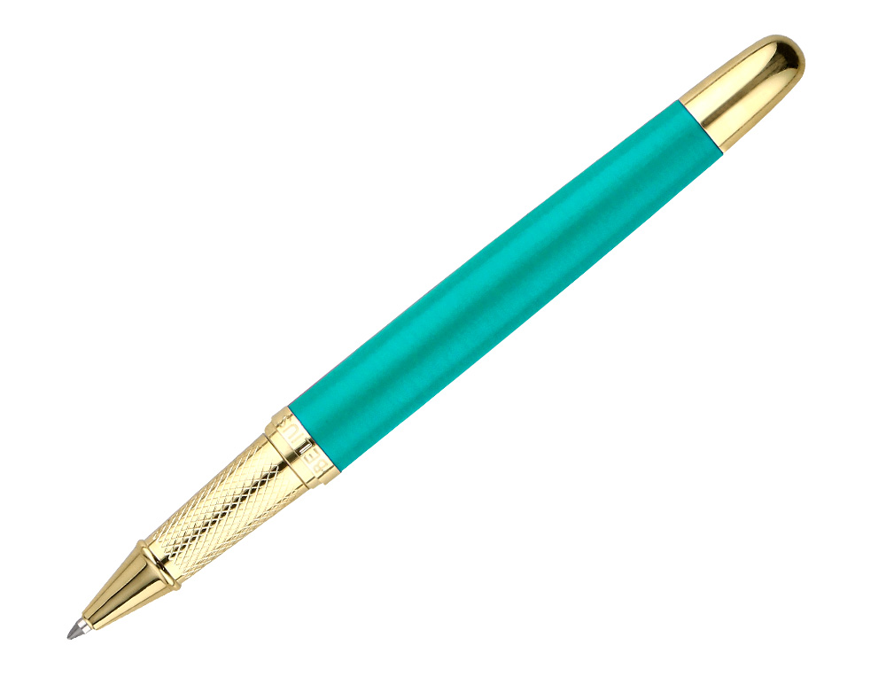 ESFEROGRAFICA BELIUS SOIREE ALUMINIO DESENHO ART DECO TURQUESA DOURADO TINTA AZUL CAIXA DESIGN
