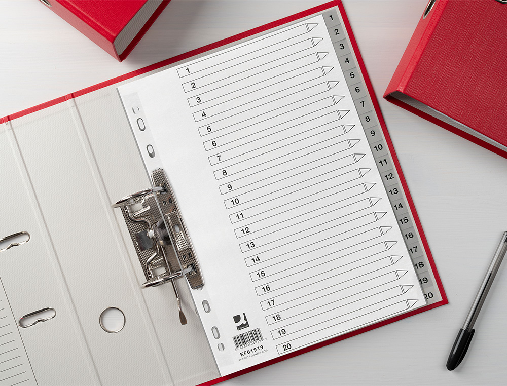 SEPARADOR NUMERICO Q-CONNECT PLASTICO 1-20 CONJUNTO DE 20 SEPARADORES DIN A4 MULTIPERFURADOS