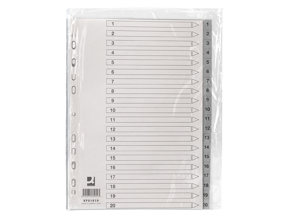SEPARADOR NUMERICO Q-CONNECT PLASTICO 1-20 CONJUNTO DE 20 SEPARADORES DIN A4 MULTIPERFURADOS
