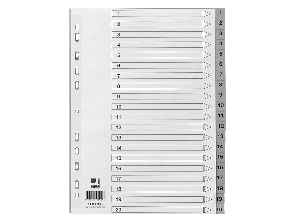SEPARADOR NUMERICO Q-CONNECT PLASTICO 1-20 CONJUNTO DE 20 SEPARADORES DIN A4 MULTIPERFURADOS
