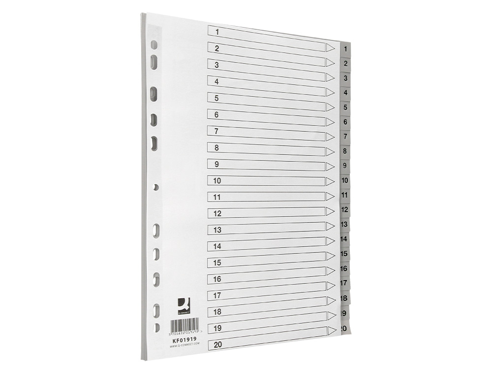 SEPARADOR NUMERICO Q-CONNECT PLASTICO 1-20 CONJUNTO DE 20 SEPARADORES DIN A4 MULTIPERFURADOS