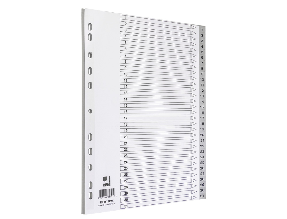 SEPARADOR NUMERICO Q-CONNECT PLASTICO 1-31 CONJUNTO DE 31 SEPARADORES DIN A4 MULTIPERFURADOS