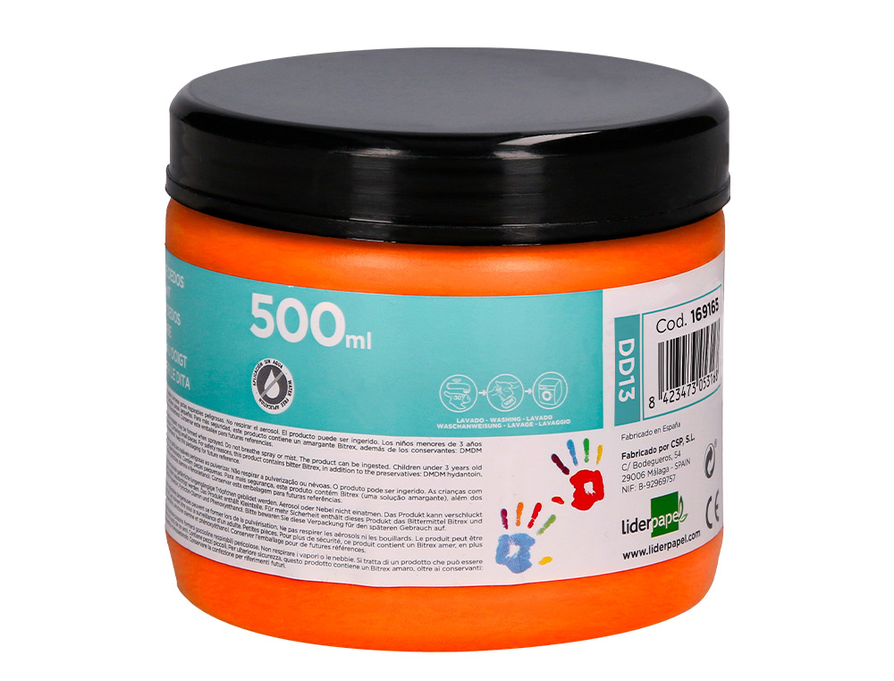 PINTURA A DEDOS LIDERPAPEL FRASCO DE 500 ML LARANJA