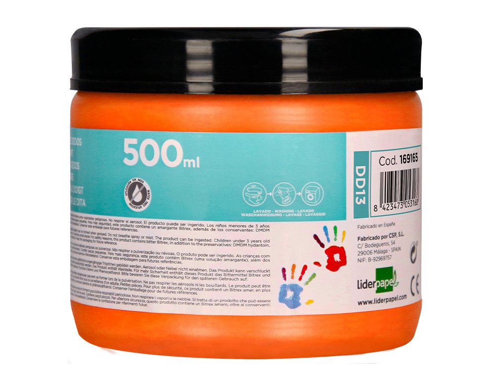 PINTURA A DEDOS LIDERPAPEL FRASCO DE 500 ML LARANJA