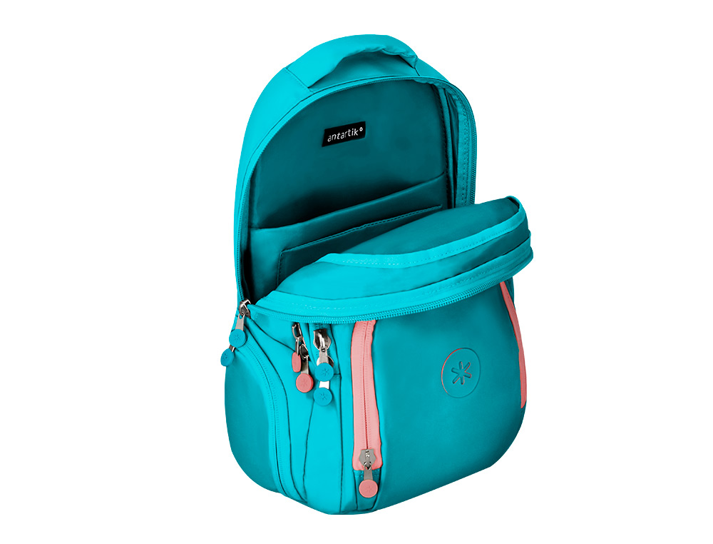 MOCHILA ANTARTIK MULTIBOLSO 19L COMPARTIMENTO PARA PORTATIL E TABLET COR TURQUESA 450X160X300 MM