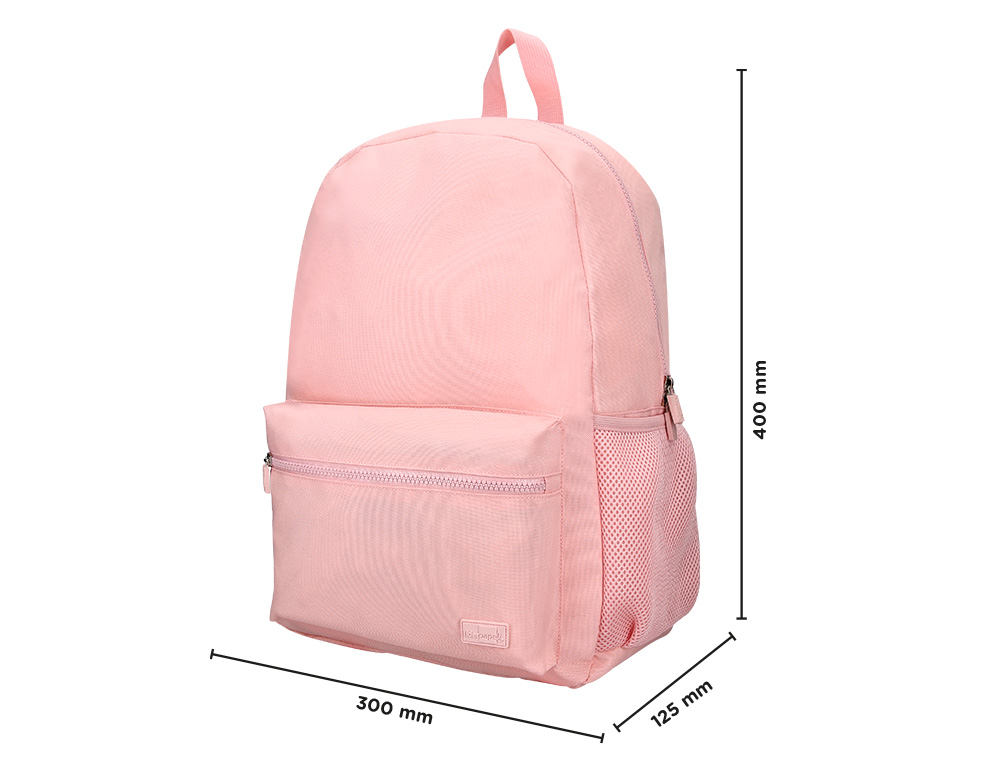 MOCHILA ESCOLAR LIDERPAPEL BOLSO LATERAL ELASTICO COR ROSA 400X125X300 MM